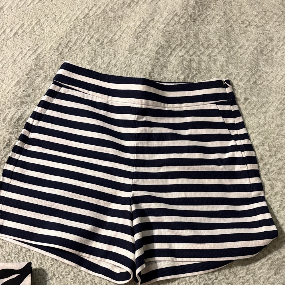 J. Crew Factory High Waist Striped Shorts - Navy and White